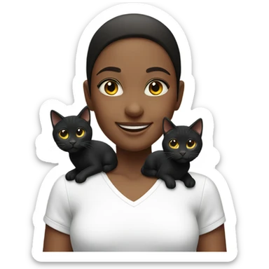 smiling girl in white shirt with 3 black cats around her sticker