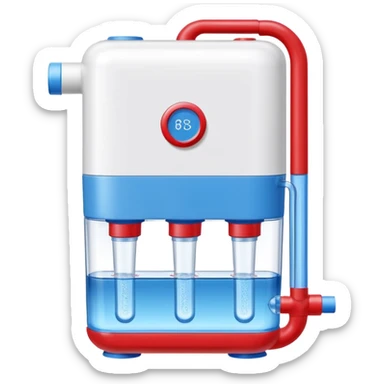 “Flat icon of a dual-temperature water purifier with red and blue nozzles, modern white body, clean vector style” sticker