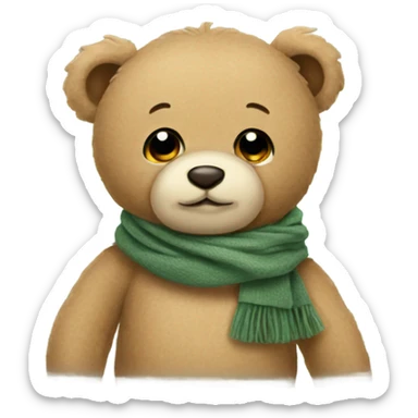 Teddy wearing sage green Scarf sticker