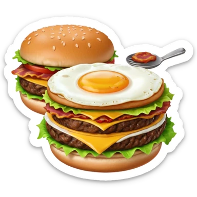 can you make me a breakfast item mixed into a lunch item? so like half burger half breakfast sandwhich. can you make the half be vertical so left side is breakfast sandwhich and right side is a burger sticker