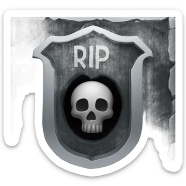 a black grave with the letters RIP on a silver  sticker