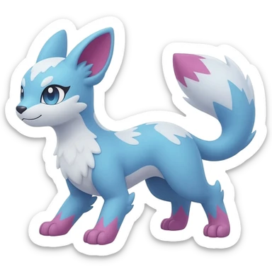 Rare realistic exotic adorable cold ice blue Snow White dark pink cute epic pretty beautiful handsome gorgeous aesthetic colorful vibrant Vernid-Trico-species-Fakemon-creature by LiLaiRa, 4 legs, 1 tail, random markings, (full body) sticker