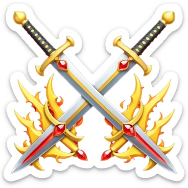 Fully yellow royal two swords crossed fiery with red gems sticker