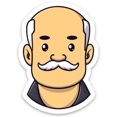 male character with oval-shaped flat-top head and bushy white mustache sticker