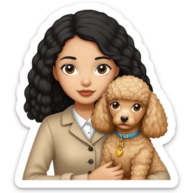 A black long hair girl holding beige poodle sticker
