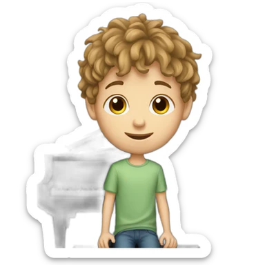 Caucasian-boy-child-shaggy-light-brown-hair-piano sticker