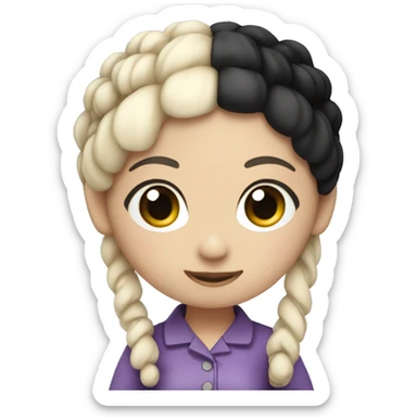 toy doll, full body standing, with pale skin, and smooth black hair tied at the sides with pigtails sticker