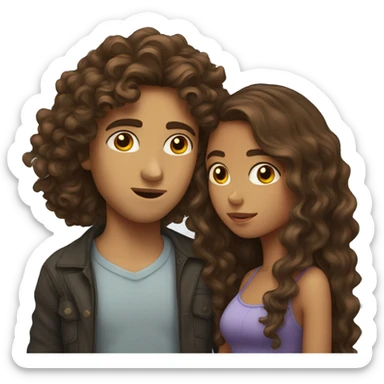 boy with long curly hair kissing girl with long brown hair  sticker