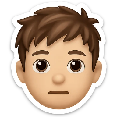 emoji face of a young person with short tousled brown hair, light skin, neutral expression sticker