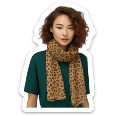 Léopard print scarf on girl with brown Hair  sticker