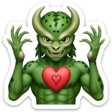 predator from the movie predator making heart sign with hands sticker