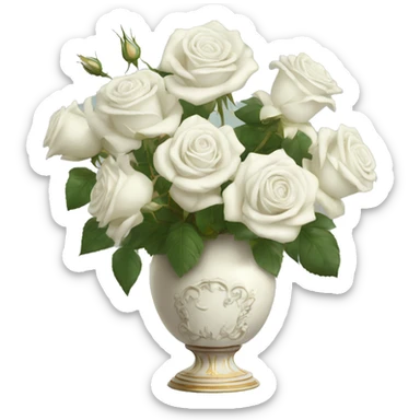 white roses in roccoco vase sticker