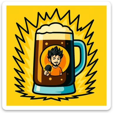Füge das angegebene Logo mittig auf das Goaßmaß-Glas ein, ohne die gelbe Anime-Energieaura zu verdecken. Stil: Vibrant Toon. sticker