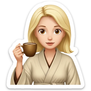 Woman drinking coffee and The edges of the eyes are wide open in the morning sticker