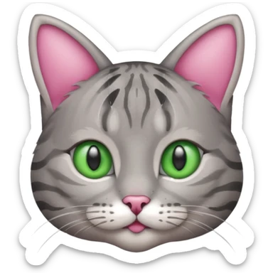 grey tabby cat: pink ears fur green eyes sticker