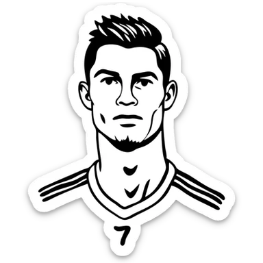 Cristiano Ronaldo portrait with his distinctive hairstyle and soccer jersey number 7 sticker