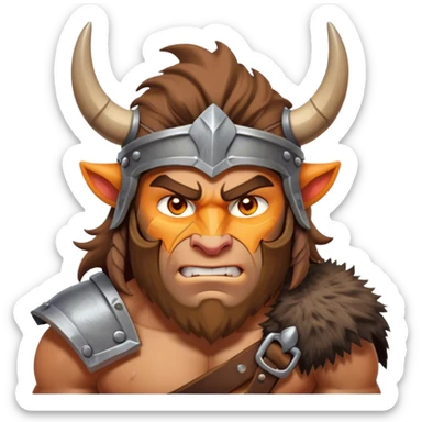 Clash of Clans aesthetic: Cinematic Fierce Barbarian Portrait Emoji, Poised and bold with a rugged yet cartoonish build in tattered furs and a horned helmet, expressive bright eyes and a confident smirk, Simplified yet dynamic features, highly detailed, glowing with a vivid, adventurous aura, high shine, heroic and spirited, stylized with an air of medieval warrior charm, focused and energetic, soft glowing outline, capturing the essence of a fearless barbarian adventurer ready to lead his clan with spirited valor! sticker