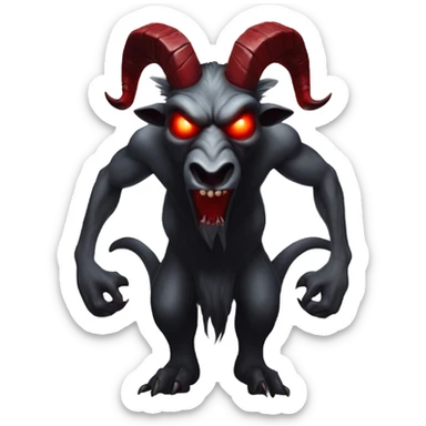 Evil Goatman male Devil sinister with red tipped horns standing with goat hind legs on pyramidal pillar  aura of darkness he is commanding sinister evil power sticker