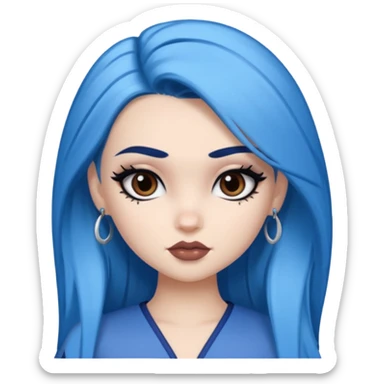 pale skin, bratz baddie, beautiful dark brown eyes,dark eyebrows, eyeliner, blue hair sticker