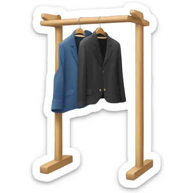 Design an emoji-style icon of an open wardrobe with clothes hanging inside. Include details like a wooden frame, hangers, and only black or white different clothing items such as shirts or any other clothing . Use a clean and minimalistic design. sticker