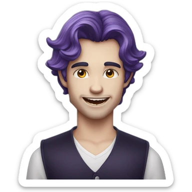 Un garçon qui sourit avec des dent de vampire les cheveux tayper violets sticker