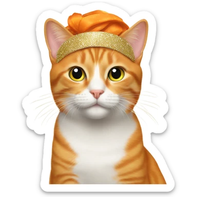 Orange cat wearing a new years headband  sticker