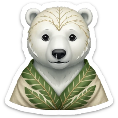 a polar bear wearing ancient leaf cloth, half body, icon sticker