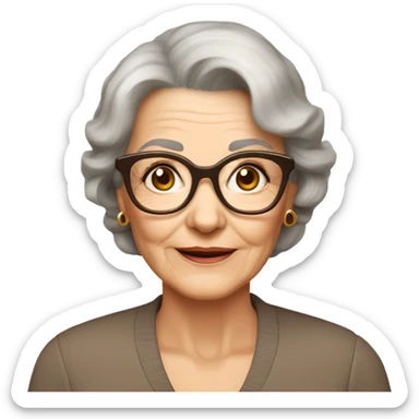 80 years old girl
Short brown hair with bob styling
light skin small
glasses with refined frame
Brown eyes with cat eye liner sticker
