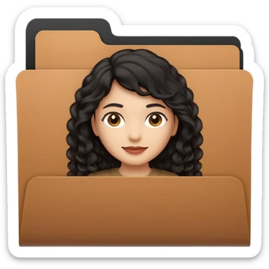 A **simple emoji-style icon** of a **black transparent plastic folder**, sleek and minimal, with **rounded corners**, subtle translucency, soft shading, and a **small logo of a canela-skinned latina with curly black hair** on the front.
 sticker