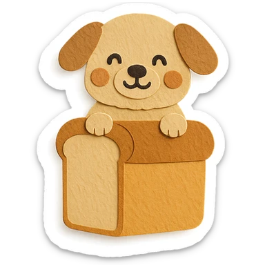 cute dog-shaped bread maker, fluffy, peeking from a bread loaf, cheerful, warm beige, full-body sticker