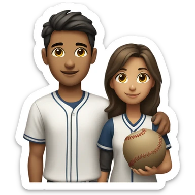 Girl brown hair olive skin with wasian boy pleasing baseball sticker