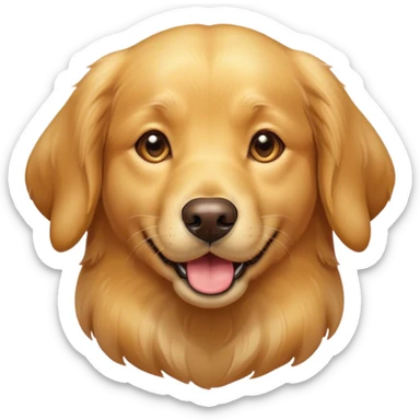 Cinematic Cute Golden Retriever Portrait Emoji, Head tilted playfully and inquisitively, showcasing a rich, glossy golden coat with a healthy sheen, round, sparkling brown eyes filled with curiosity, Simplified yet irresistibly adorable features, highly detailed, glowing with a warm, friendly glow, high shine, affectionate and lively, stylized with a touch of whimsy, bright and endearing, soft glowing outline, capturing the essence of a mischievous yet loving companion, so playful it feels like it could leap out of the screen and into your arms! sticker