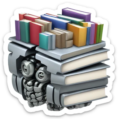 mechanical metallic robotic brain with books inside sticker