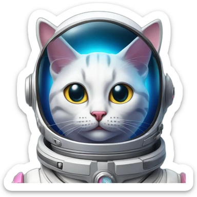 cat left eye is blue and right eye is pink wearing a space suit smoking a cigar with a grin sticker