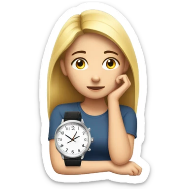 Bored girl looking at a watch sticker