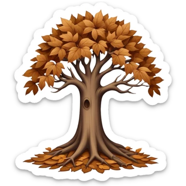 leafless old tree with pile of low leaves little sticker