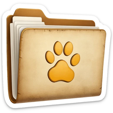 a folder of documents with a pawprint on it sticker