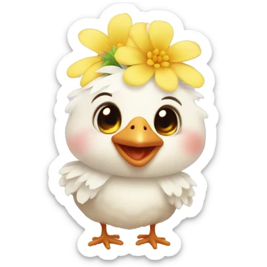 Cute small baby chicken with a flower on its head sticker