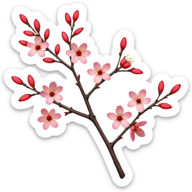 Red Sakura cherry blossom tree twig sticker