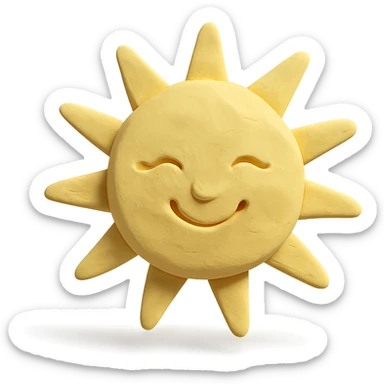 smiling sun with a face, pastel colors, visible fingerprints, matte plasticine claymation style sticker