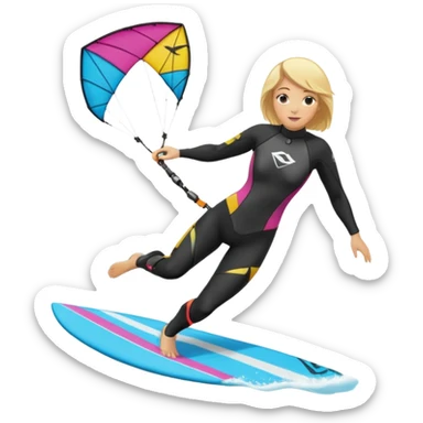 Kitesurfing blond ladie showing kite sticker