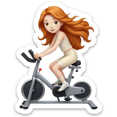 Ginger girl long hair riding stationary bike cream outfit sticker