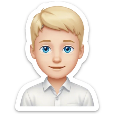 smiling boy with blue eyes in white shirt sticker