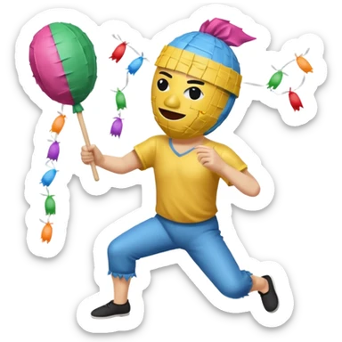 blindfolded person hitting a piñata emoji sticker