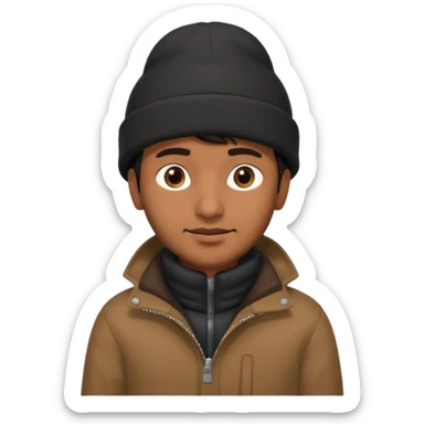 indian guy wearing a black winter hat and brown winter jacket sticker
