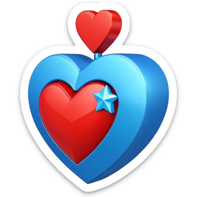 A blocky geometric red 3D heart with a bright blue star inside sticker