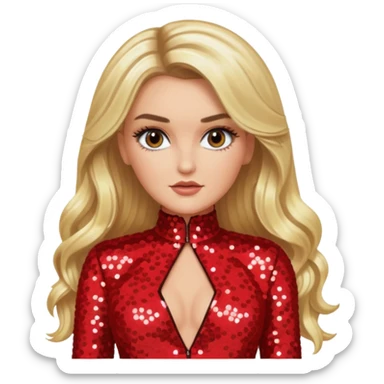 Perrie Edwards from Little Mix with long blonde hair, red sequin outfit sticker