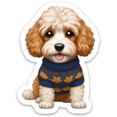 Cavapoo wearing a fall sweater  sticker