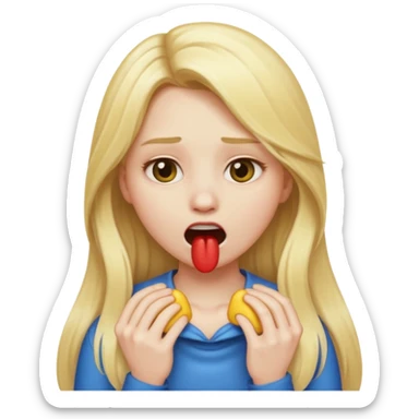 Blonde emoji girl but with long hair and it looks like she’s choking herself sticker