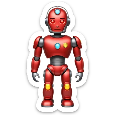shiny muscular robot with a red police light head, facing backward, emoji style sticker